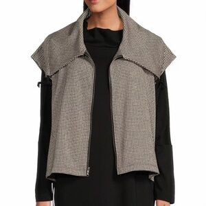 Bryn Walker Jacquard Black and White Houndstooth Double Zipper Jacket Vest